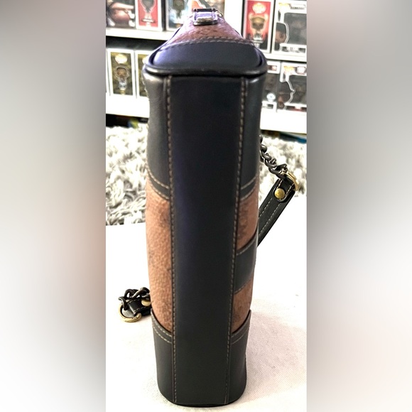 MCM Handbag Brown Black Leather Satchel Visetos Chain Strap Zip Clutch Purse - Picture 4 of 14